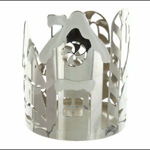 Slatkin & Co. Metal Gingerbread House Candy Cane & Christmas Tree Candle Holder